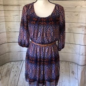 By & By navy & orange boho midi dress
